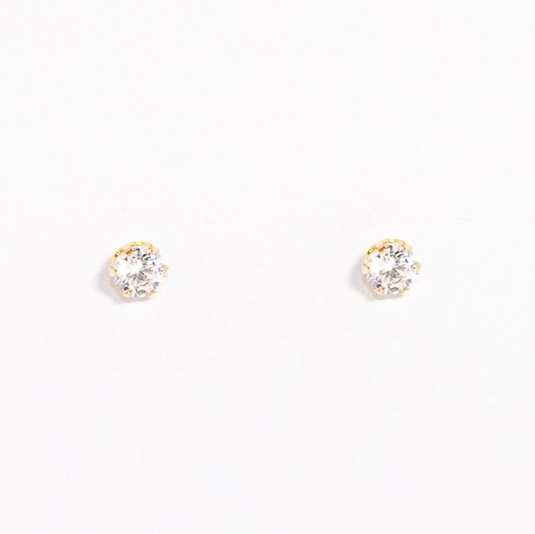 Pair of small round earrings on a white background