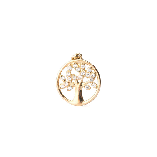 Women's 9K solid yellow gold and cubic zirconia tree-shaped pendant necklace on a white background