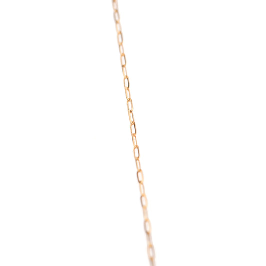 Women's 14K solid gold delicate thin paperclip style chain bracelet on a white background