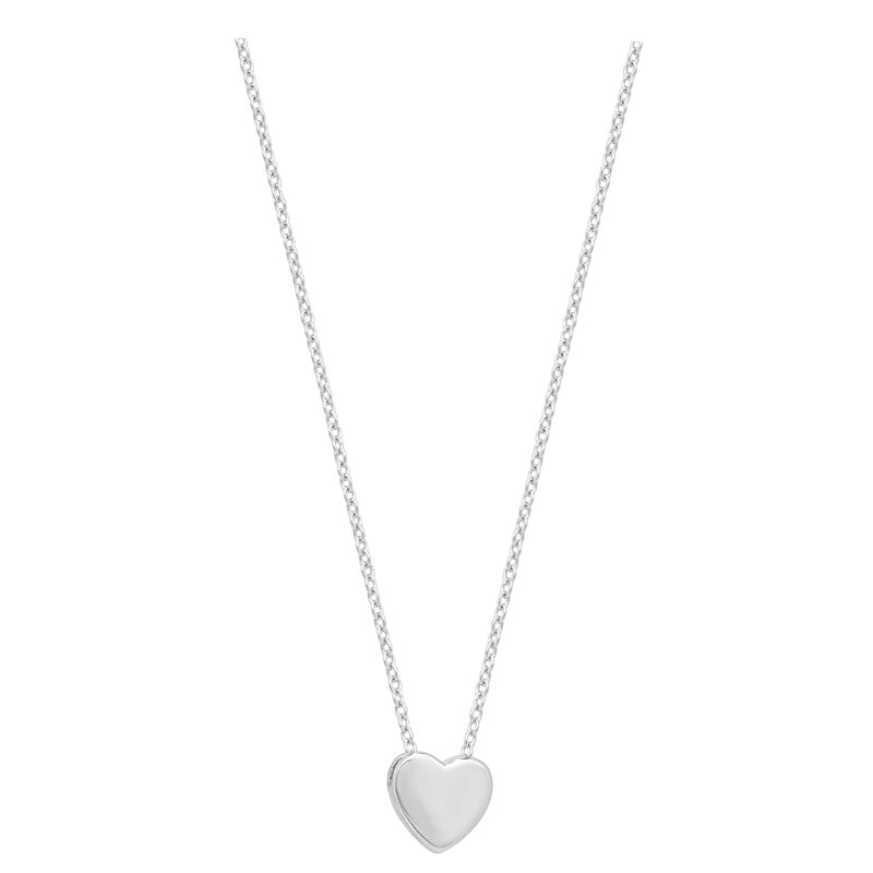Women's rhodium plated sterling silver heart necklace on a white background