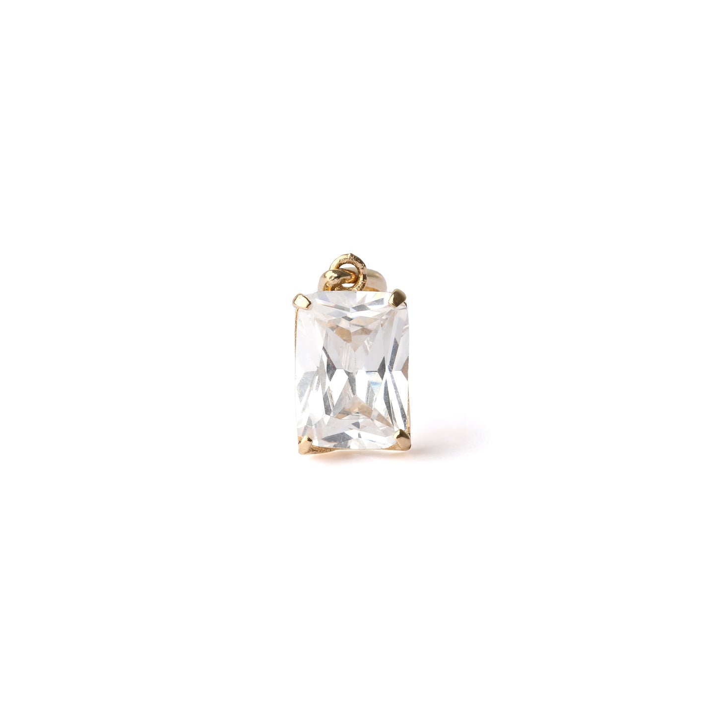 Women's 9K solid yellow gold pendant with emerald-cut cubic zirconia stone on a white background