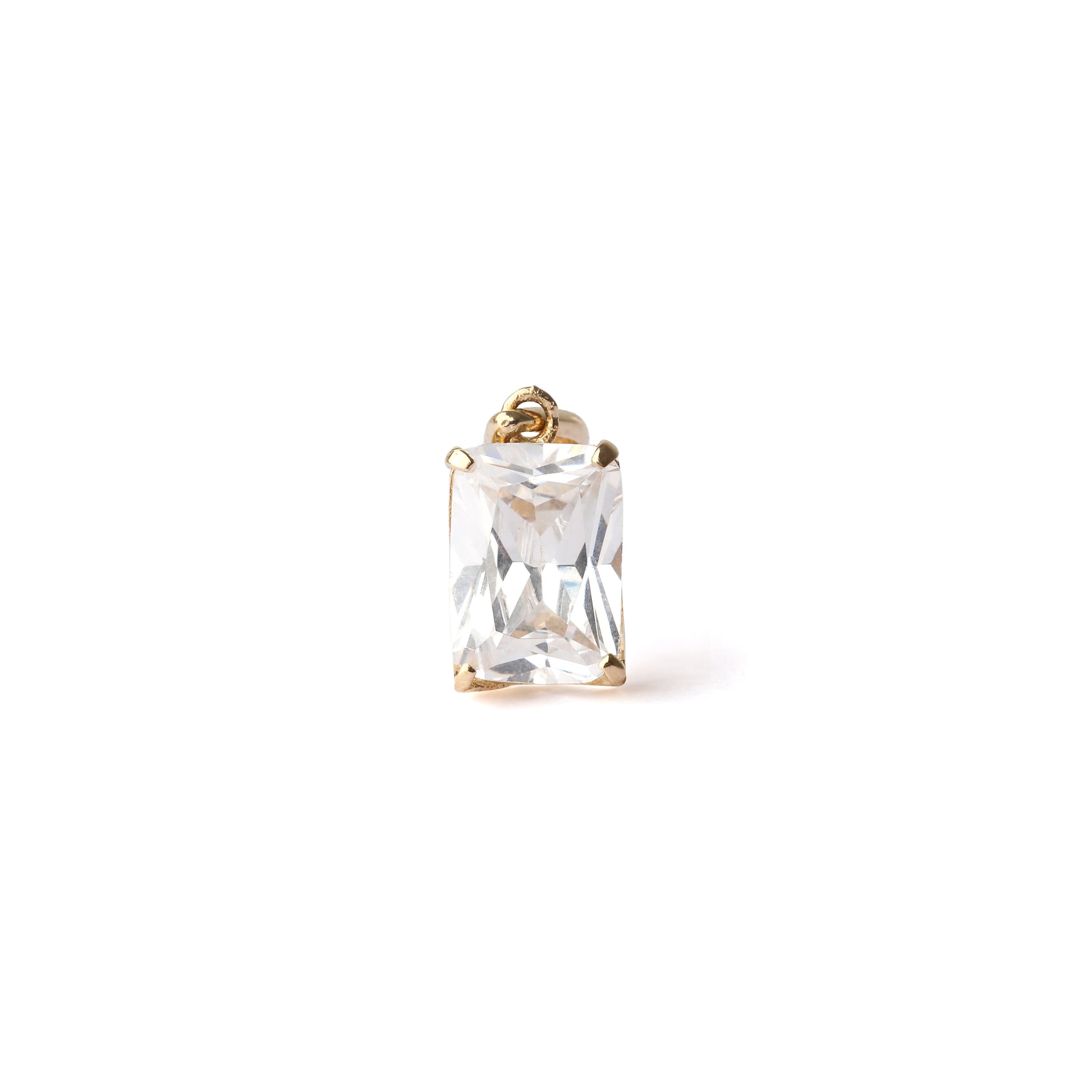 Women's 9K solid yellow gold pendant with emerald-cut cubic zirconia stone on a white background