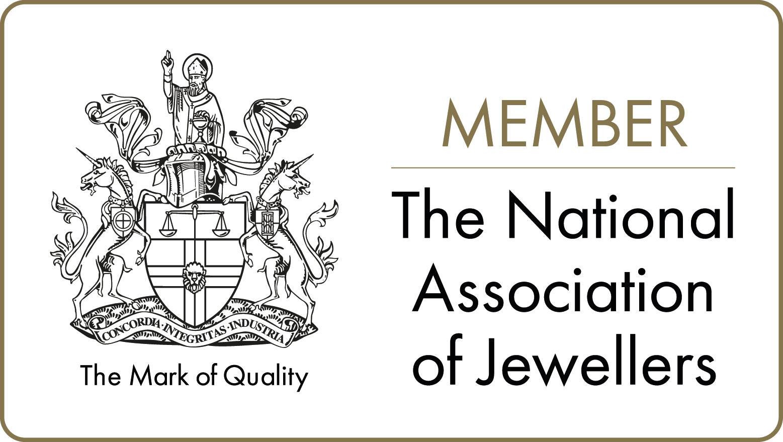 Logo of The National Association of Jewellers with a crest and text on a white background
