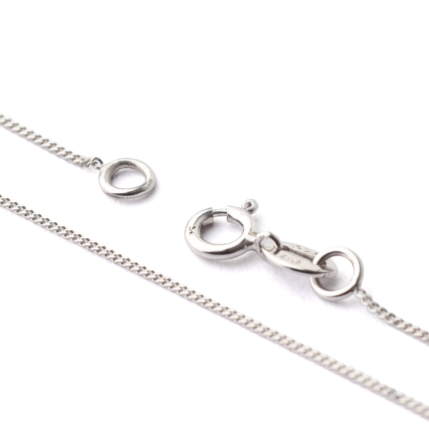 Women's 9K solid white gold chain necklace with clasp on a white background