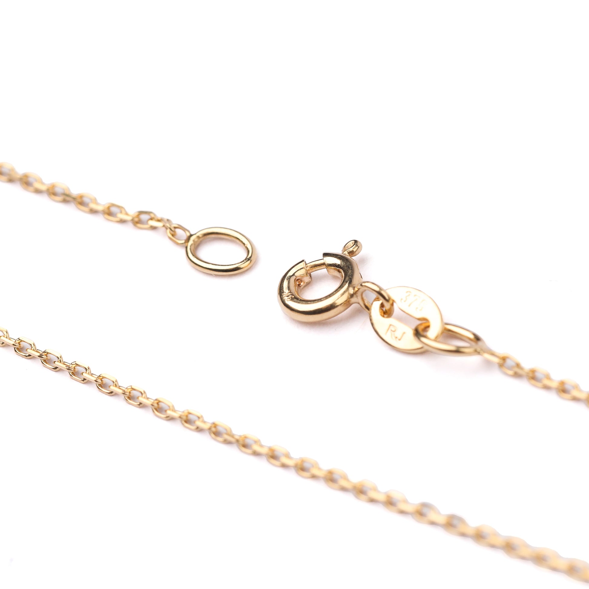 Women's 9K solid gold diamond cut cable chain necklace in 16 and 8 inches on a white background