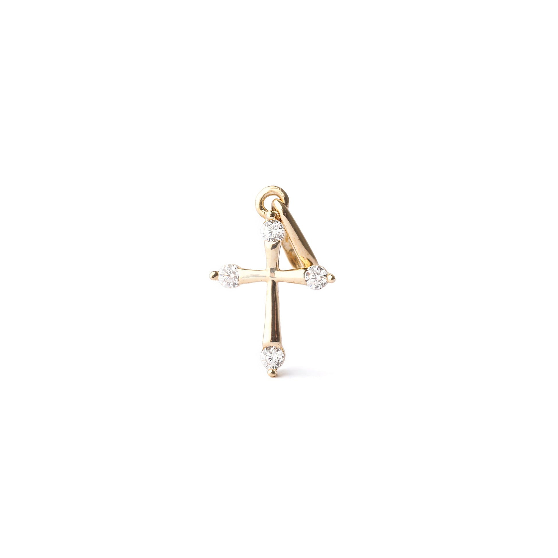 Women's 9K solid yellow gold sparling cubic zirconia cross pendant on a white background