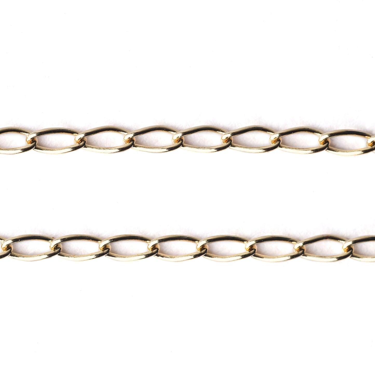 Women's solid gold 2mm curb chain bracelet on a white background