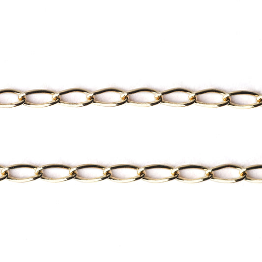 Women's solid gold 2mm curb chain bracelet on a white background