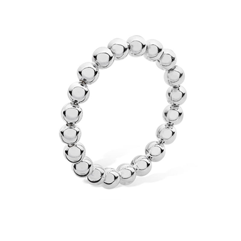 Women's rhodium plated sterling silver bead ring on a white background
