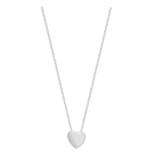 Women's rhodium plated sterling silver heart necklace on a white background