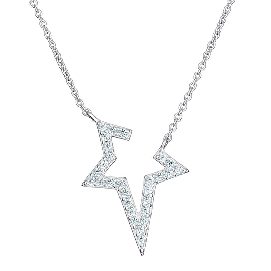 Women's rhodium plated sterling silver cubic zirconia open star necklace on a white background