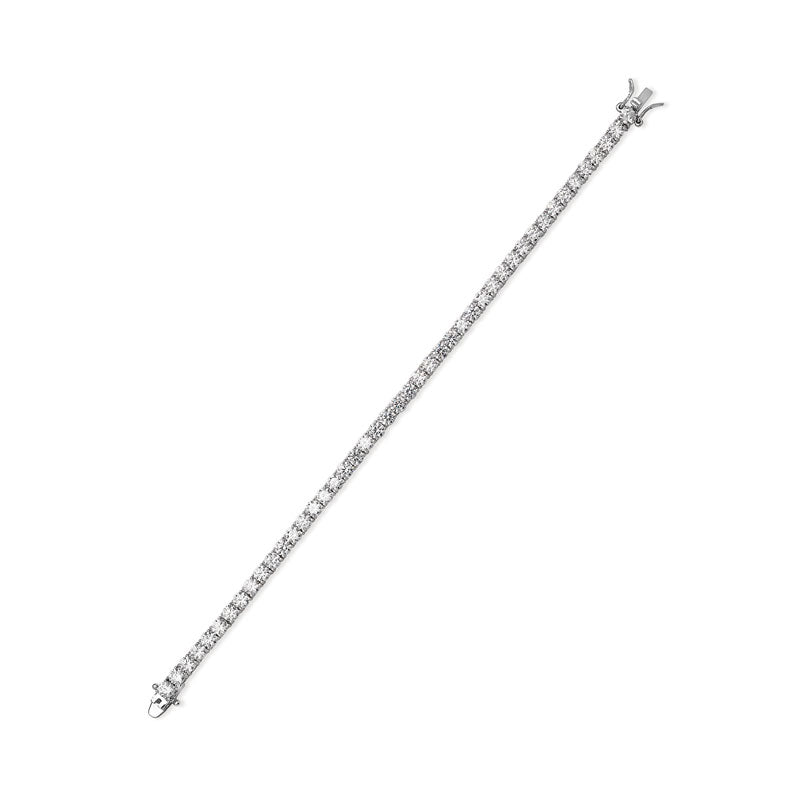 Women's rhodium plated stirling silver tennis bracelet with cubic zirconia gemstones on a white background