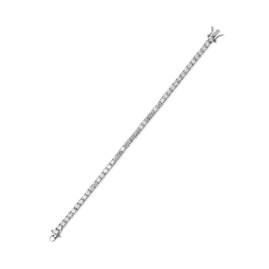 Women's rhodium plated stirling silver tennis bracelet with cubic zirconia gemstones on a white background