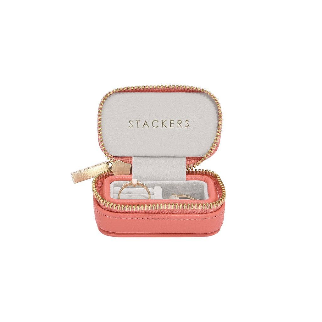 Grapefruit peach mini Stackers travel jewellery case on a white background