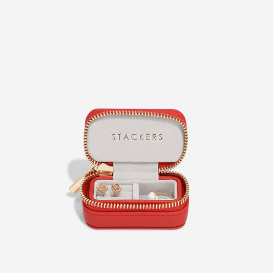 Red jewelry box with 'Stackers' branding on a white background