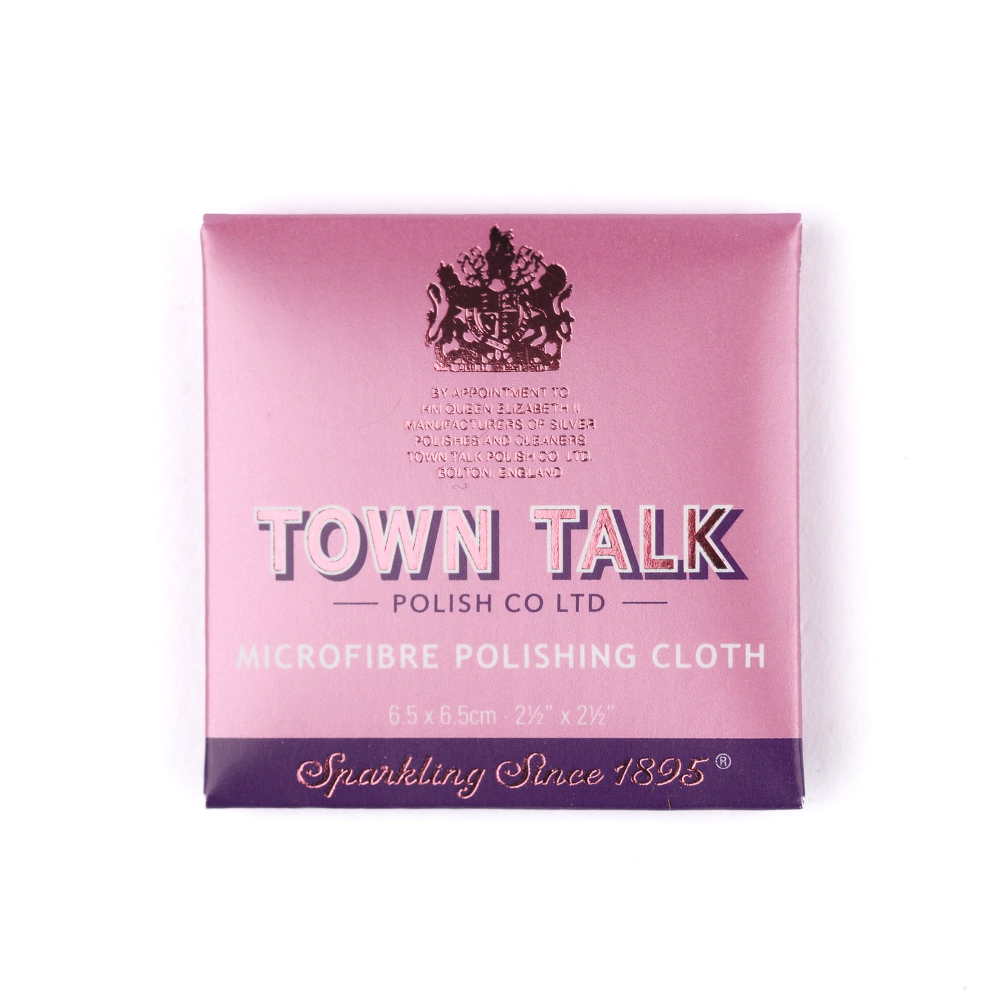 Town Talk universal microfibre polishing cloth for jewellery in pink box on a white background