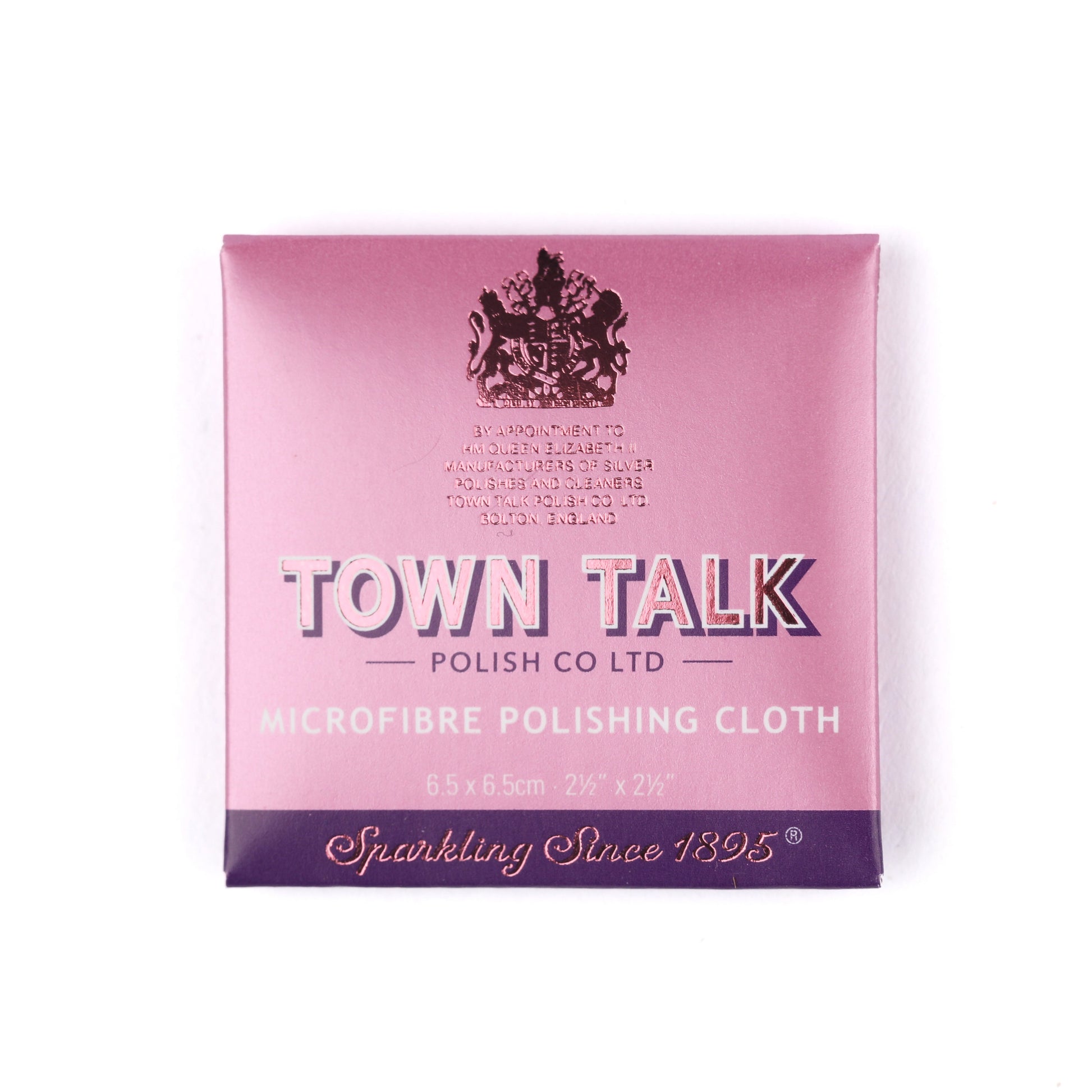 Town Talk universal microfibre polishing cloth for jewellery in pink box on a white background